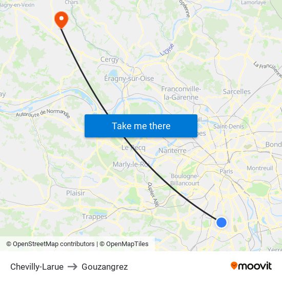 Chevilly-Larue to Gouzangrez map