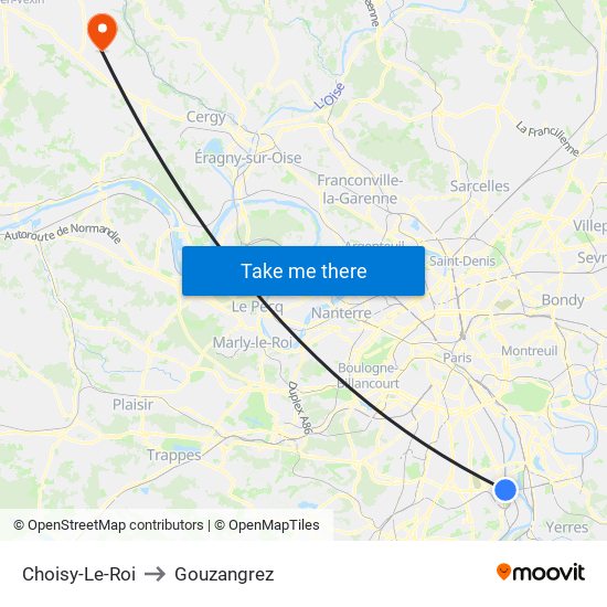 Choisy-Le-Roi to Gouzangrez map