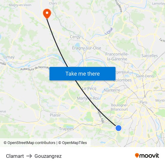 Clamart to Gouzangrez map