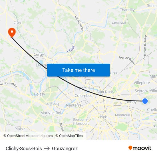 Clichy-Sous-Bois to Gouzangrez map