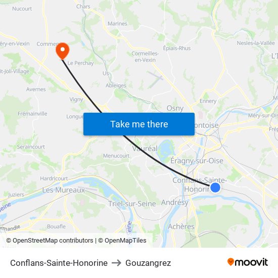 Conflans-Sainte-Honorine to Gouzangrez map