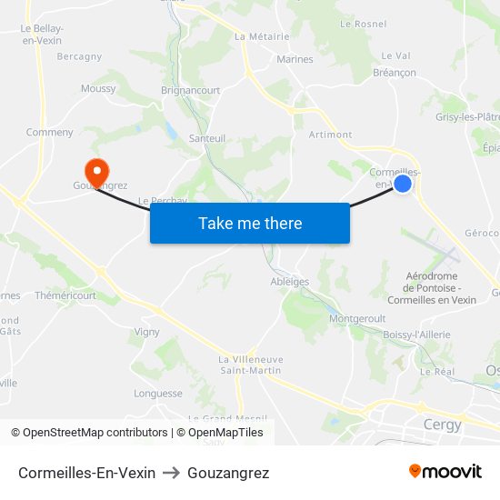 Cormeilles-En-Vexin to Gouzangrez map