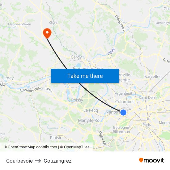 Courbevoie to Gouzangrez map