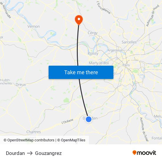 Dourdan to Gouzangrez map