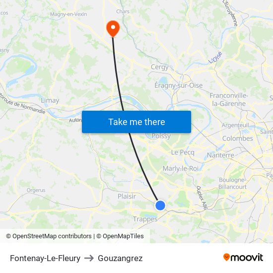 Fontenay-Le-Fleury to Gouzangrez map