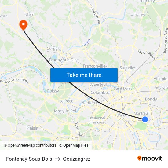 Fontenay-Sous-Bois to Gouzangrez map