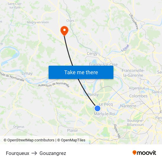 Fourqueux to Gouzangrez map