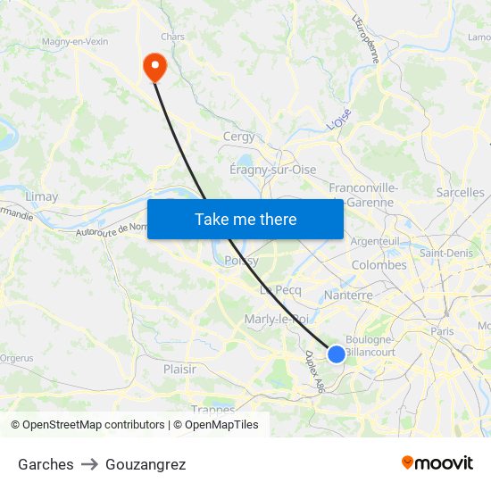 Garches to Gouzangrez map
