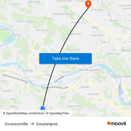 Goussonville to Gouzangrez map