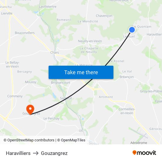Haravilliers to Gouzangrez map