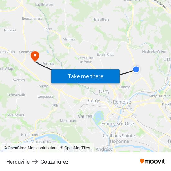Herouville to Gouzangrez map