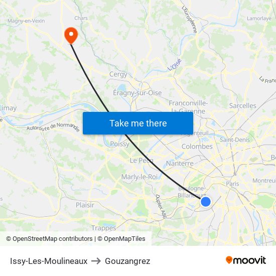 Issy-Les-Moulineaux to Gouzangrez map