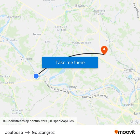 Jeufosse to Gouzangrez map