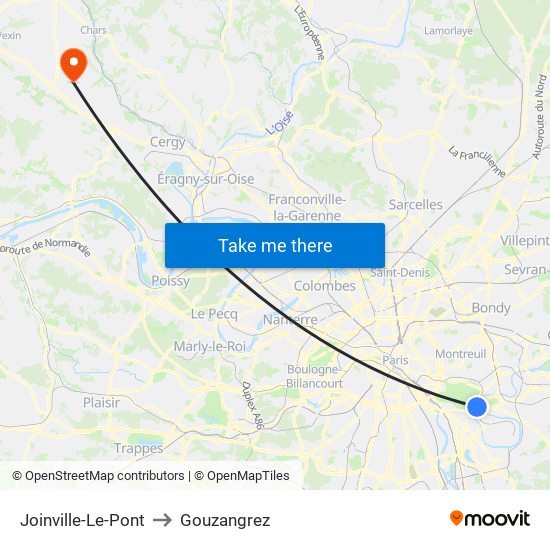 Joinville-Le-Pont to Gouzangrez map