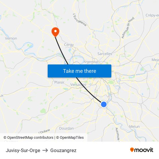 Juvisy-Sur-Orge to Gouzangrez map
