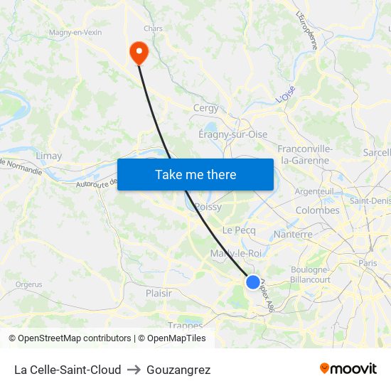 La Celle-Saint-Cloud to Gouzangrez map