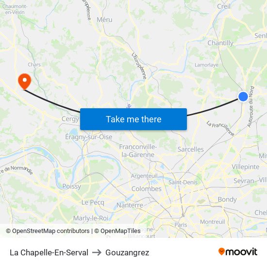 La Chapelle-En-Serval to Gouzangrez map