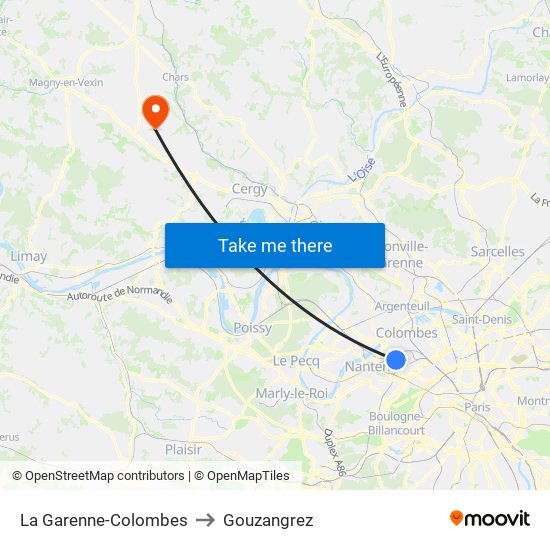 La Garenne-Colombes to Gouzangrez map