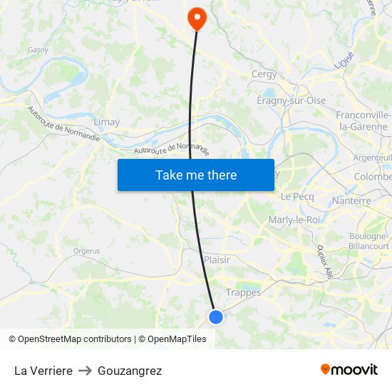 La Verriere to Gouzangrez map