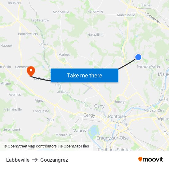 Labbeville to Gouzangrez map