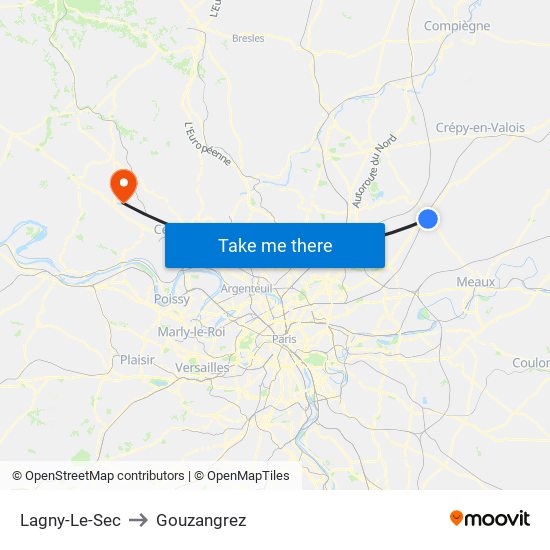 Lagny-Le-Sec to Gouzangrez map