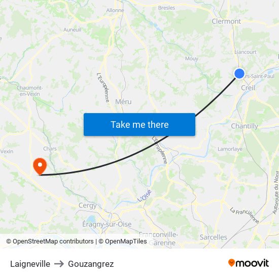 Laigneville to Gouzangrez map