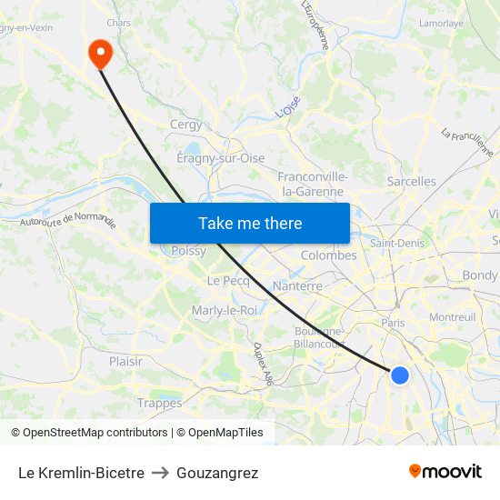 Le Kremlin-Bicetre to Gouzangrez map