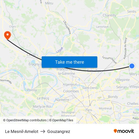 Le Mesnil-Amelot to Gouzangrez map