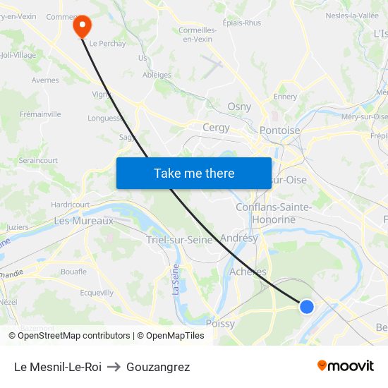 Le Mesnil-Le-Roi to Gouzangrez map