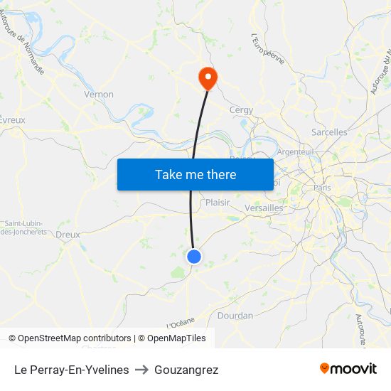 Le Perray-En-Yvelines to Gouzangrez map