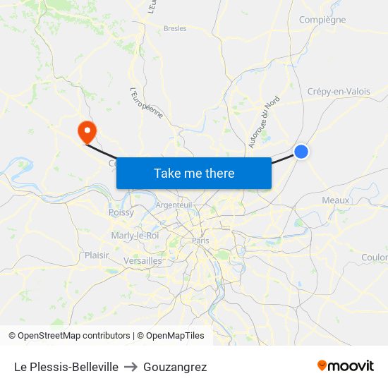 Le Plessis-Belleville to Gouzangrez map