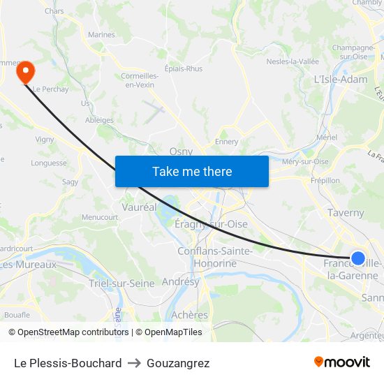 Le Plessis-Bouchard to Gouzangrez map