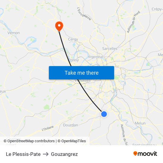 Le Plessis-Pate to Gouzangrez map