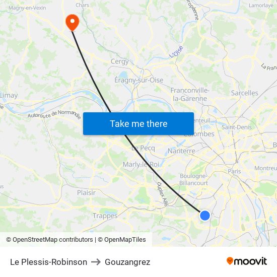 Le Plessis-Robinson to Gouzangrez map