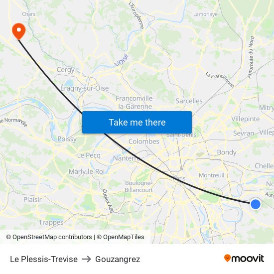 Le Plessis-Trevise to Gouzangrez map