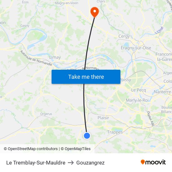 Le Tremblay-Sur-Mauldre to Gouzangrez map