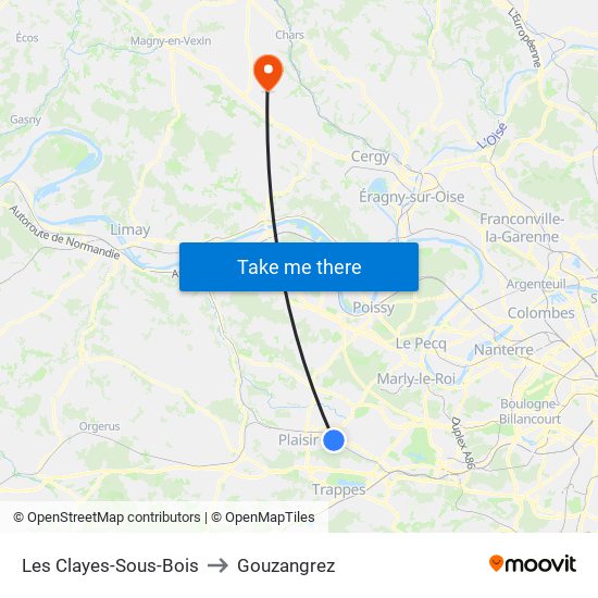 Les Clayes-Sous-Bois to Gouzangrez map