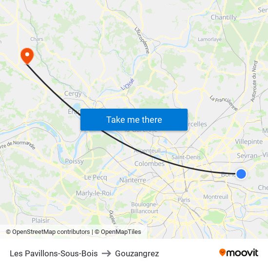 Les Pavillons-Sous-Bois to Gouzangrez map