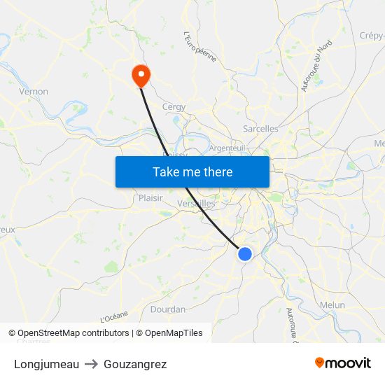 Longjumeau to Gouzangrez map