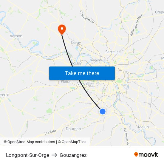 Longpont-Sur-Orge to Gouzangrez map