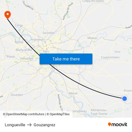 Longueville to Gouzangrez map
