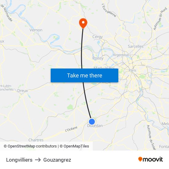 Longvilliers to Gouzangrez map