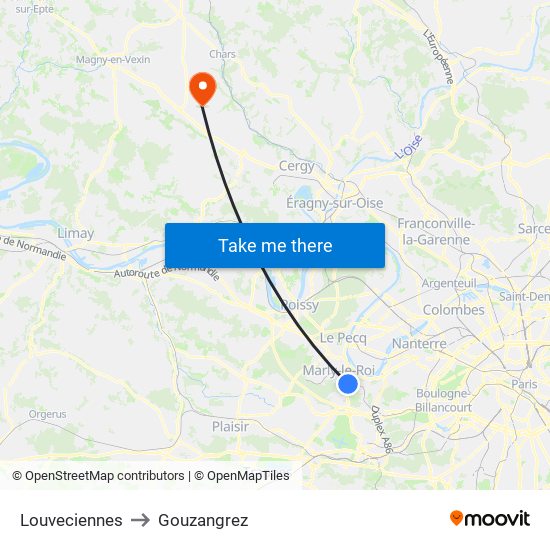 Louveciennes to Gouzangrez map