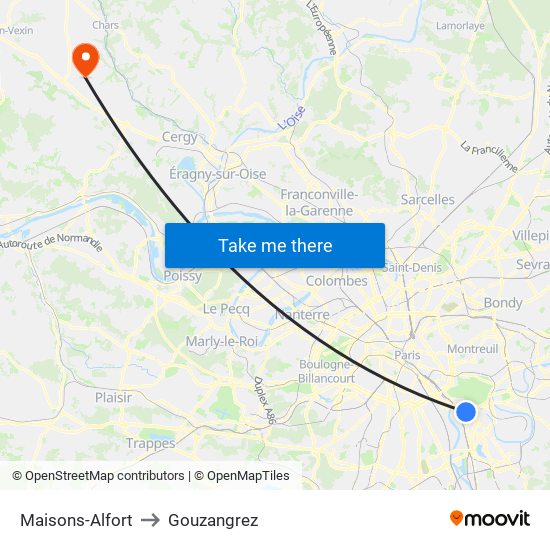 Maisons-Alfort to Gouzangrez map
