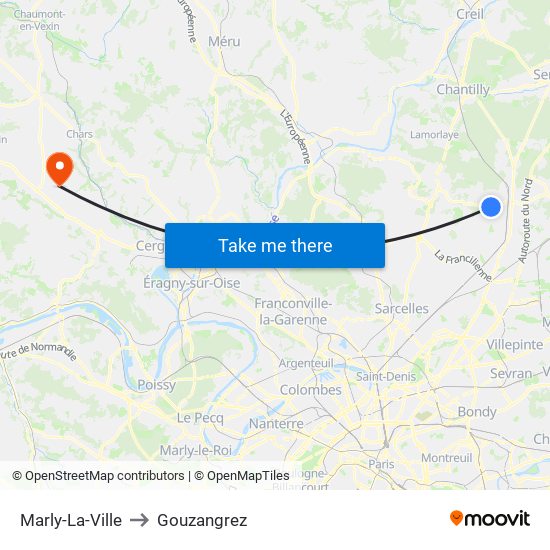 Marly-La-Ville to Gouzangrez map