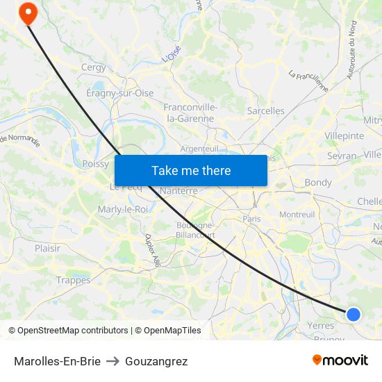 Marolles-En-Brie to Gouzangrez map