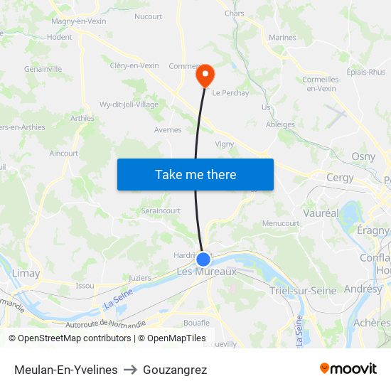 Meulan-En-Yvelines to Gouzangrez map