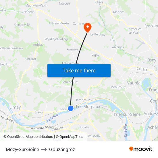 Mezy-Sur-Seine to Gouzangrez map