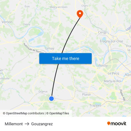 Millemont to Gouzangrez map