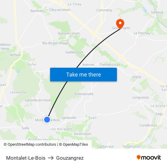 Montalet-Le-Bois to Gouzangrez map